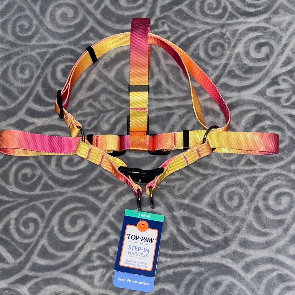 Dog Step-In Harness by Top Paw in ombré pink & orange NWT